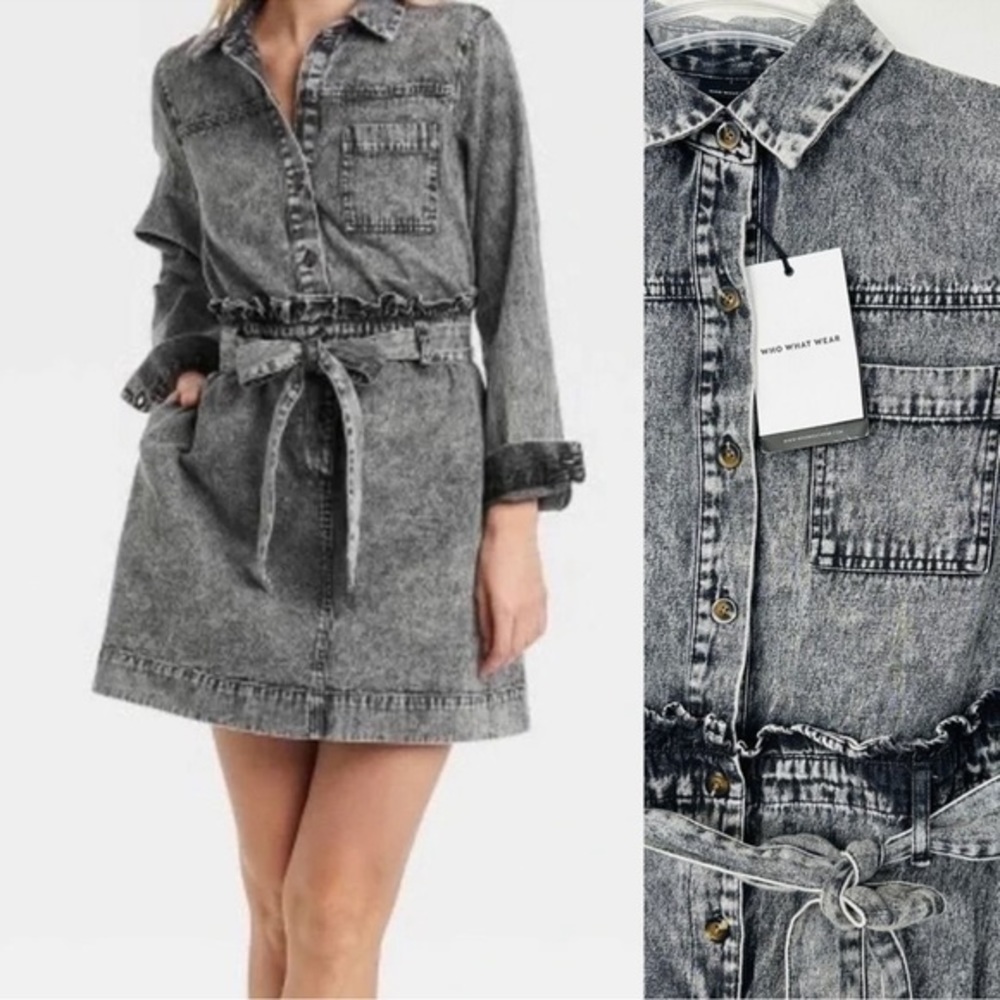 Who What Wear Gray Long Sleeve Denim Dress